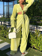 Flare Sleeve Crop Top Wide Leg Pants