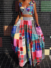 Plaid Color Block Dresses