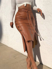 PU Belted Irregular Hem Skirts