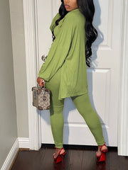 3PCS Button Shirt Pants Set With Crop Cami Top