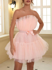 Bow Decor Layered Tulle Cocktail Dresses