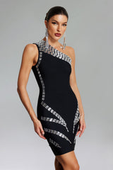 Diamante One Shoulder Mini Dress