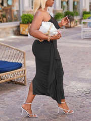 One Sleeve Ruffle Maxi Dresses