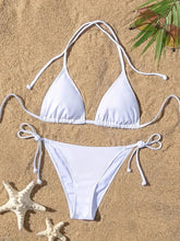 1Pc Swimsuit Ribbed Backless Pads Bikini Set Halter Triangle Bra Side Tie Thong Swimwearwear Lady Bathing Suit