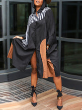 Colorblock Turndown Collar Shirt Dresses
