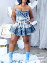 Strapless Zipper Denim Set
