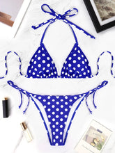 2 Pcs/Set Swimsuit Bikini Set Blue And White Polka Dot Pattern Swimsuit Casual Lady's Bikini Set