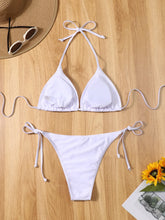 2-Piece Pure White BikiniSet ThinShoulderStrap Backless Swimsuit with Fine Straps Simple Bandage Side Detail