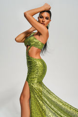 One Shoulder Sequin Cutout Mini Dress