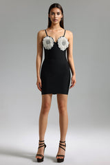 Robe bandage mini à fleurs - Noire