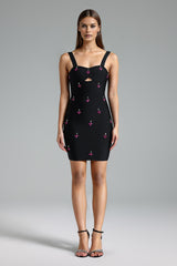 Robe courte à fleurs en strass
