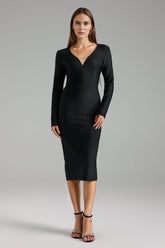 V-Neck Long Sleeve Bandage Maxi Dress