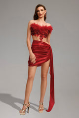 Strapless Feather Knit Two-Piece Set