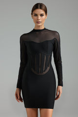 High Neck Long Sleeves Netting Bandage Mini Dress