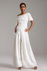 One Shoulder Pleated Waist Pants Set