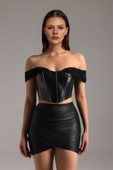 Straight Shoulder Man-made Leather Corset