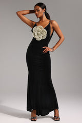 V-Neck Sleeveless Flowers Backless Velvet Maxi Dress