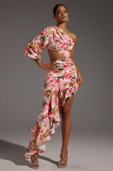 One Shoulder Hollow Out Slit Maxi Dress