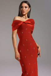 Sleeveless One Shoulder Diamond Bow Bandage Maxi Dress