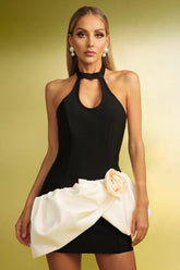 Flowers Neck Strap Bandage Mini Dress