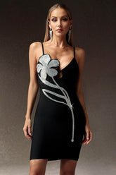 Flower Deep-V Diamond Bandage Mini Dress