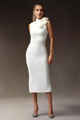 Flowers Slim Sleeveless Midi Dress