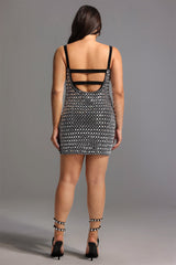Robe mini bandage dos nu à strass - Noire