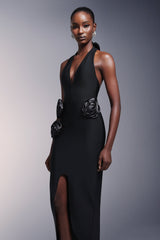 Flowers High Slit Deep-V Bandage Midi Dress