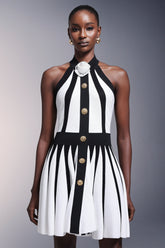 Flower Halter Stripes Mini Dress