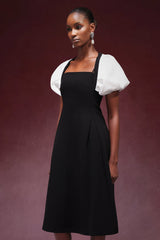 Short Sleeves Square-cut collar Midi Dress