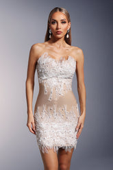 Strapless Pearls Bandage Mini Dress