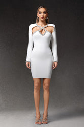 Long Sleeves Hollow Out Diamond Mini Dress
