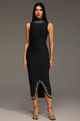 Sleeveless Round Neck Diamond Bandage Maxi Dress