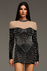 Long Sleeves Diamond Pearl Mini Dress