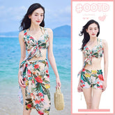 3-Piece Bikini Set Backless Swimsuit with Middle Malaysian Style Swimwear Fashion Boho