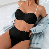 Solid Bikini Set Triangle Shell Print Two Piece Swimwear Bathing Suit Solid Color Swim