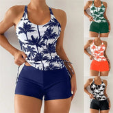 Coconut Print Tankini Set Swim Top & Boyleg Two Piece Swimwear for