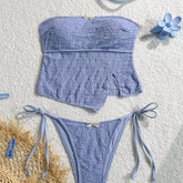 Backless Bandeau Bikini Bow Tie Swimsuit Set Tummy Control Bottom Off Shoulder Two Piece Suit