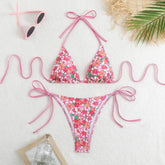 Floral Halter Bikini Set Yet Innocent Two-Piece Swimsuit Adjustable Neck Tie & Panties 2PCS