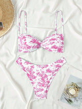 Pink Floral Micro Bikini Set High-End Swimwear with Adjustable Ties Floral Swimwear