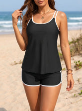 Color Blocked Tankini Set Athletic Swimwear with Pockets Tummy Control Two Piece Bathing Suit