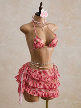 Halter 3 Piece Bikini Set Two Piece Swimsuit Pink Dress Swimwear