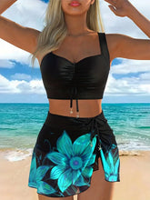 3 Piece Bikini Set for Floral Print Halter Top Bottom with Matching Cover Up Pool