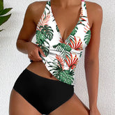 Deep V Bikini Set Strappy Halter Swim Top & Panties Printed Two Piece Swimsuit Bathing Suit