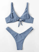 Solid Color High Cut Tie Side Bikini Set Tummy Control Two Piece Swimsuit