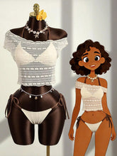 Vintage Lace Off Shoulder Tie Side Two Piece Bikini Set Tummy Control Swimsuit