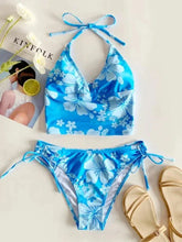 Printed Bikini Set Halter Blue Panties Suit Two Piece Swimsuit Party Suit