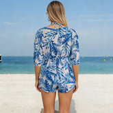 3 Piece Bikini Set with Drawstring Cover Up Floral Print Two Piece Swimsuit Swimwear