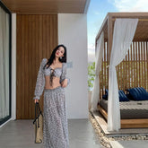 3 Piece Floral Bikini Set Ruffle Cover Up & Swimsuit пляжное платье