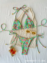 Floral Bikini Set 3-Point Tie-Side Two Piece Swimsuit for & Bandage Green Thongs Swimwears